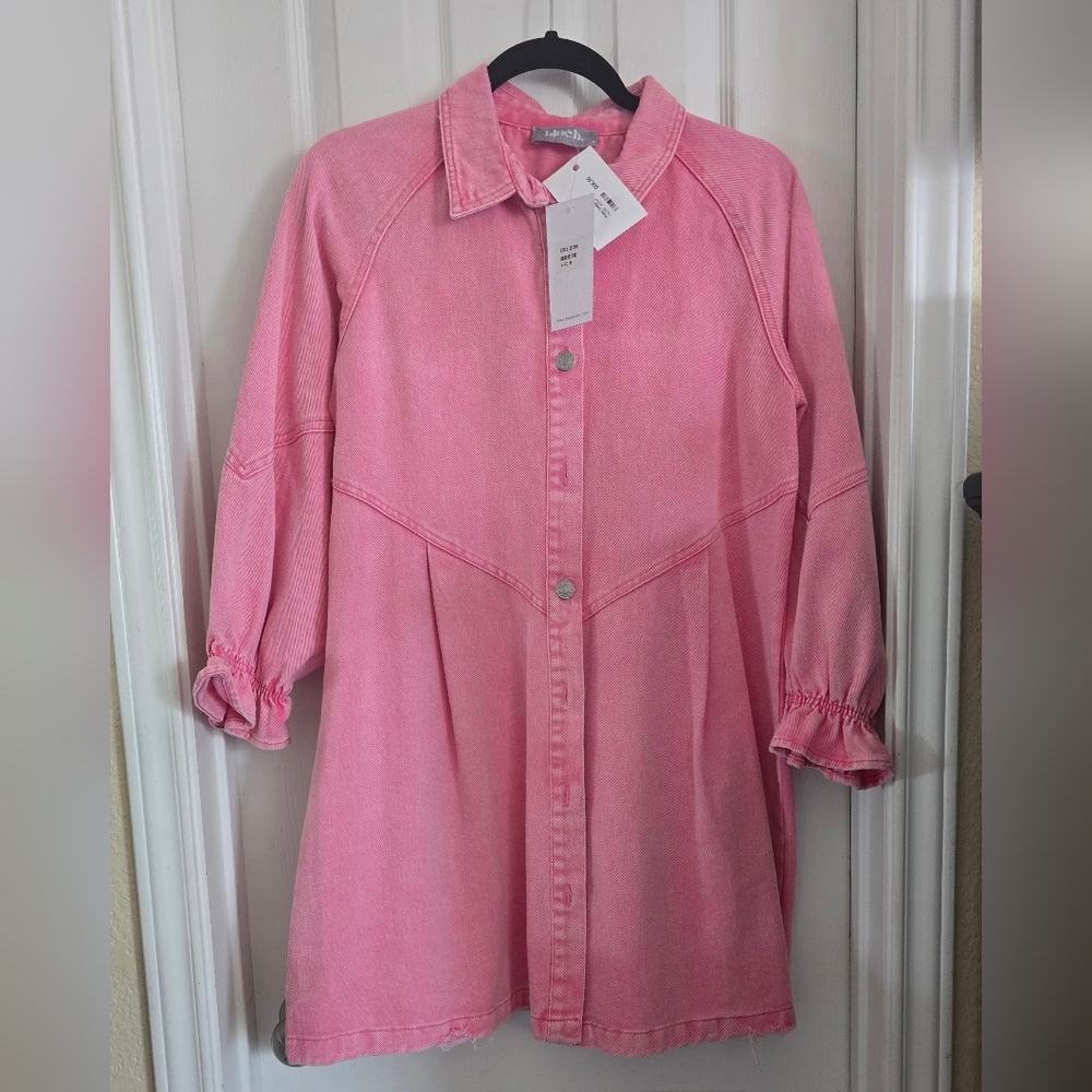 Blue B Washed Denim Dress in Pink